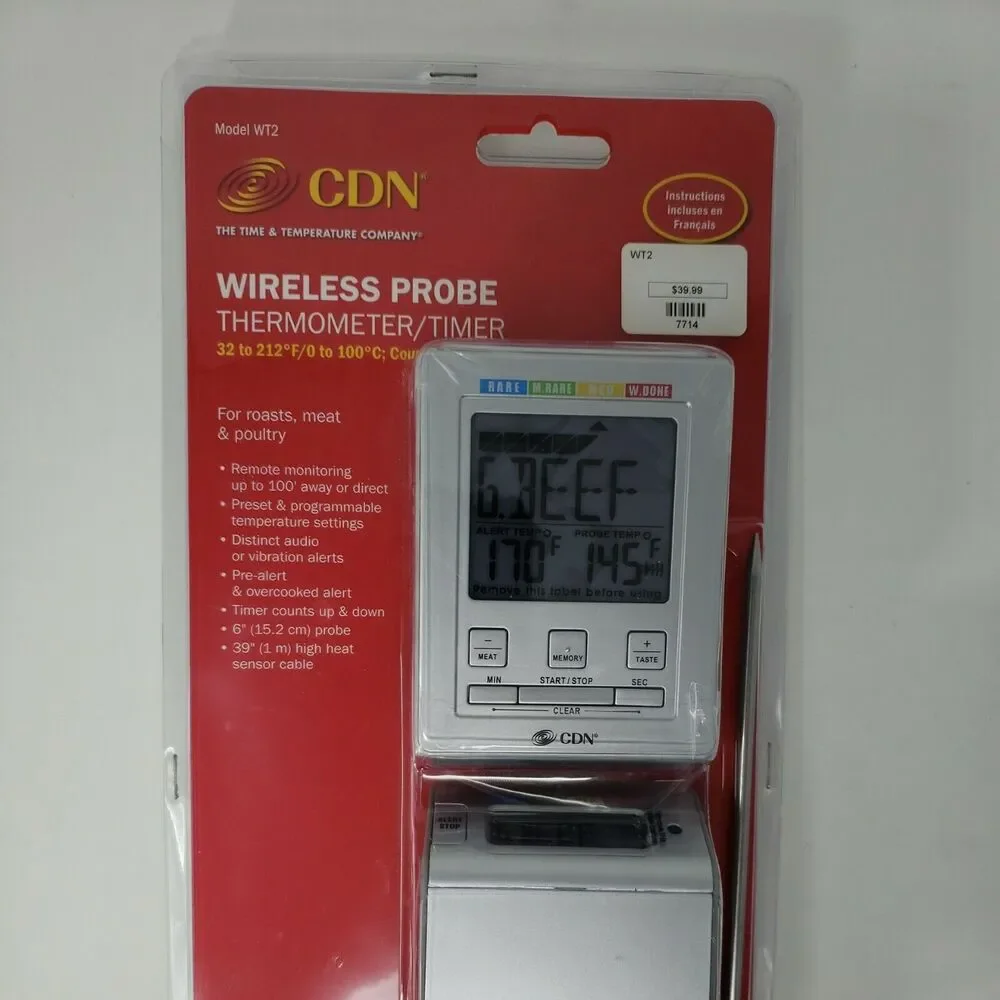 Wireless Probe Thermometer Timer Meat Poultry Roasts NEW Factory Sealed WT2 CDN
